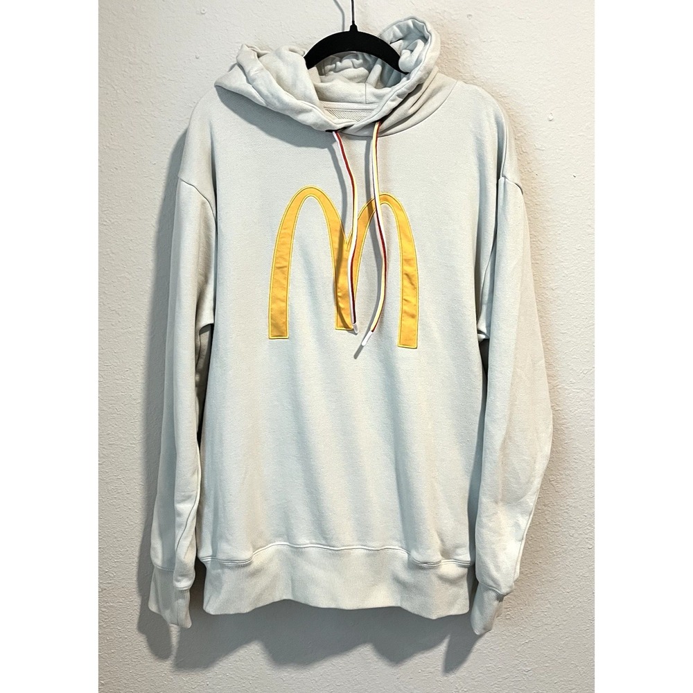 Graniph x McDonald's Hoodie Size Large Gray Graphic Straw Drawstrings